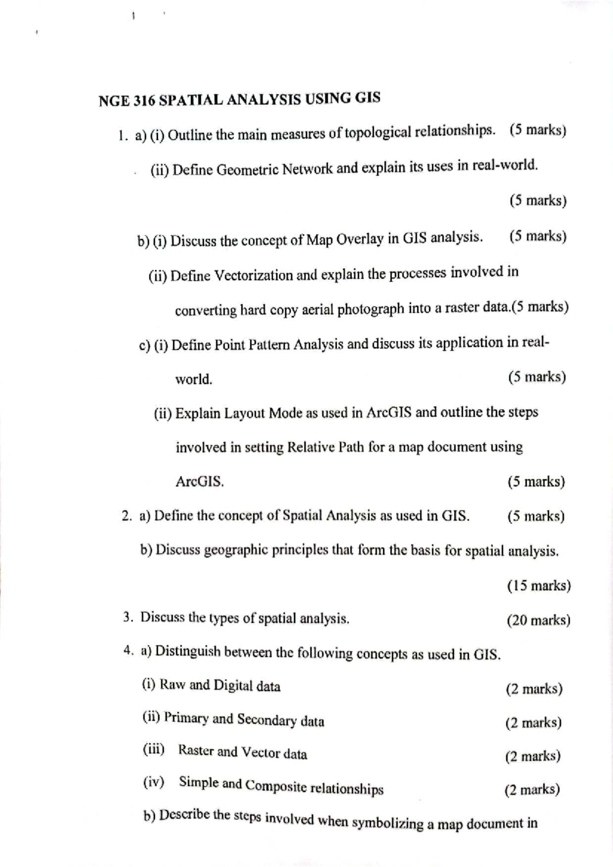 NGE 316 SPATIAL ANALYSIS USING GIS: Comprehensive Study Guide - Studocu