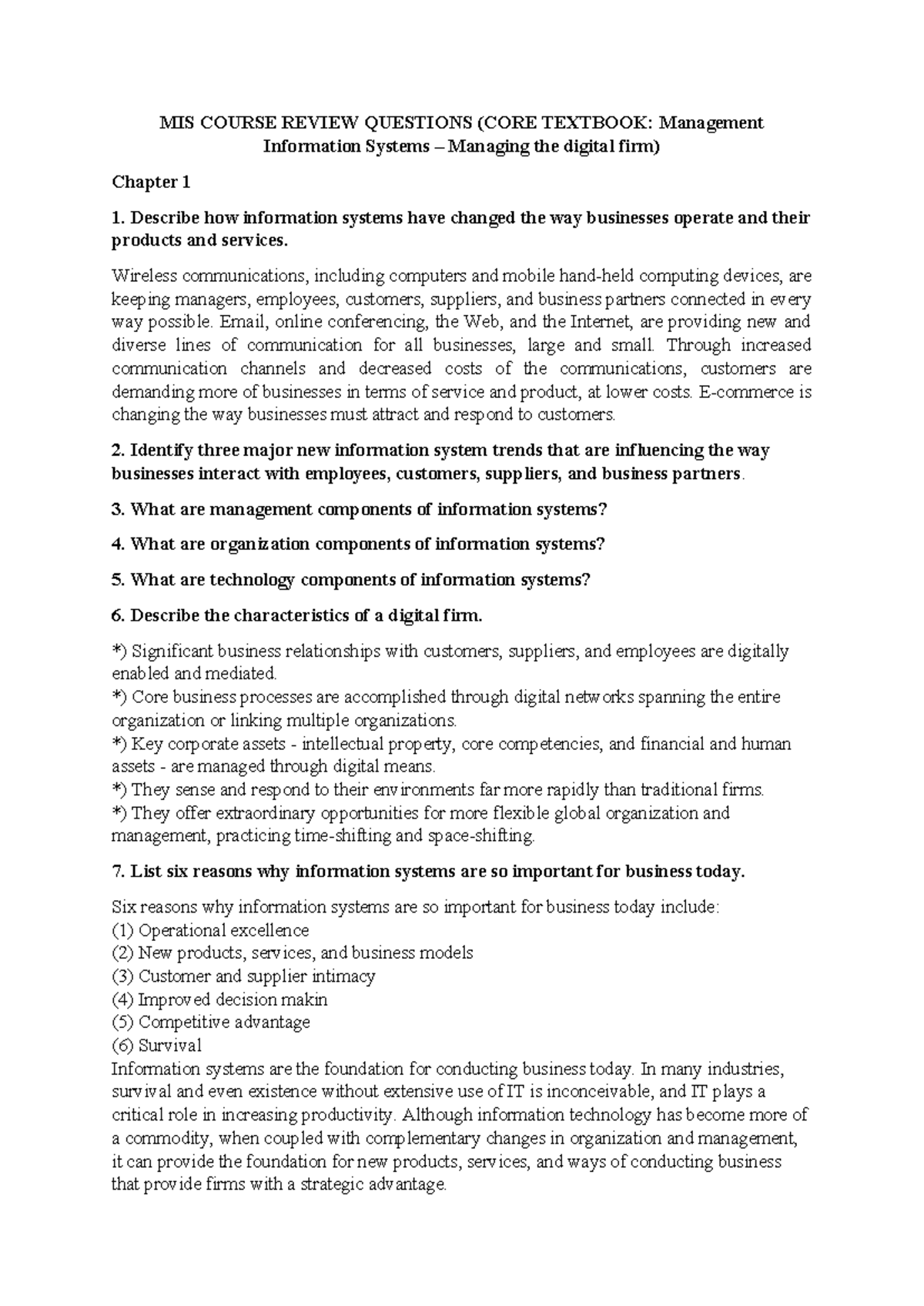 MIS Course Review Questions: Exploring Information Systems Impact - Studocu