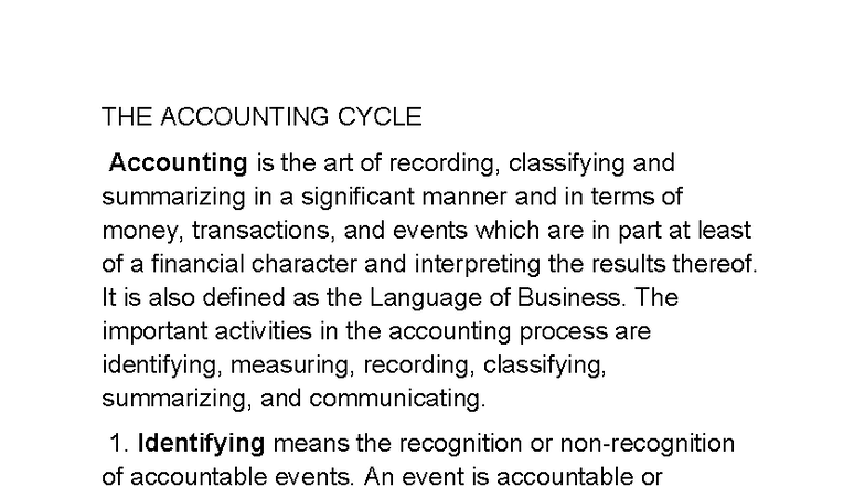 Accounting Cycle Overview: Key Concepts and Processes - Studocu