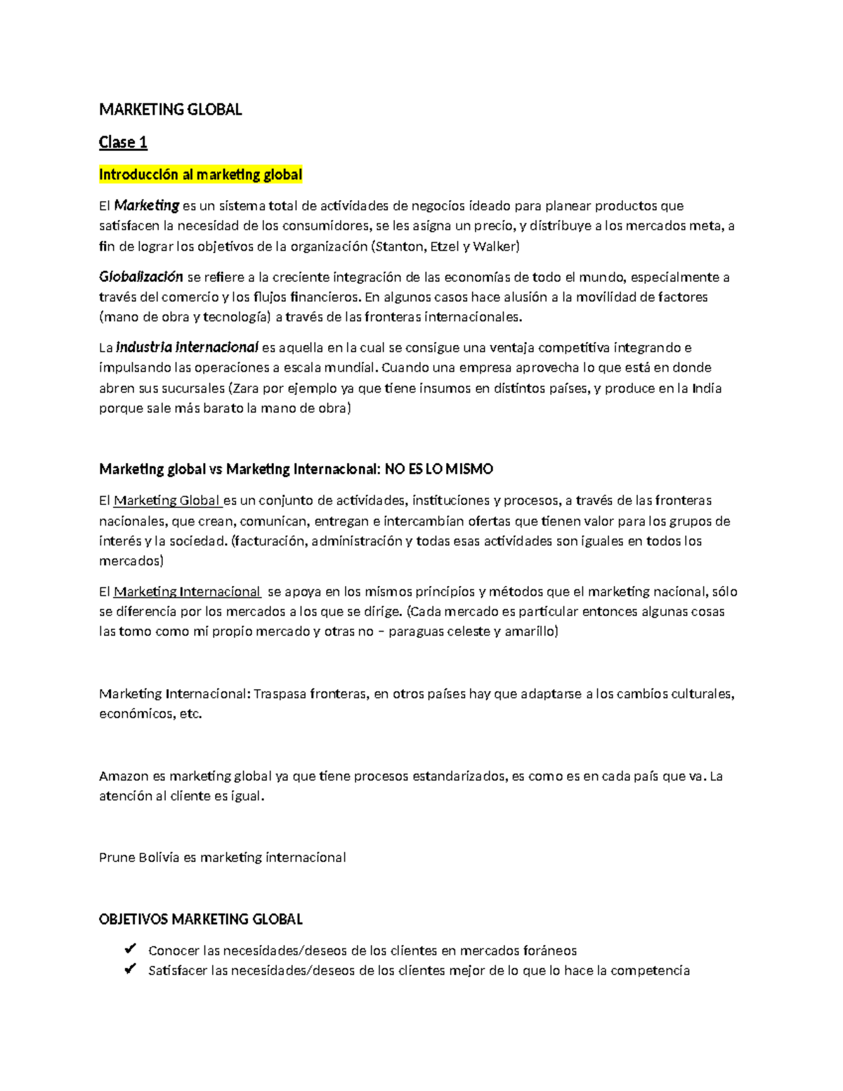 MARKETING GLOBAL Clase 1: Introducción y Conceptos Clave - Studocu