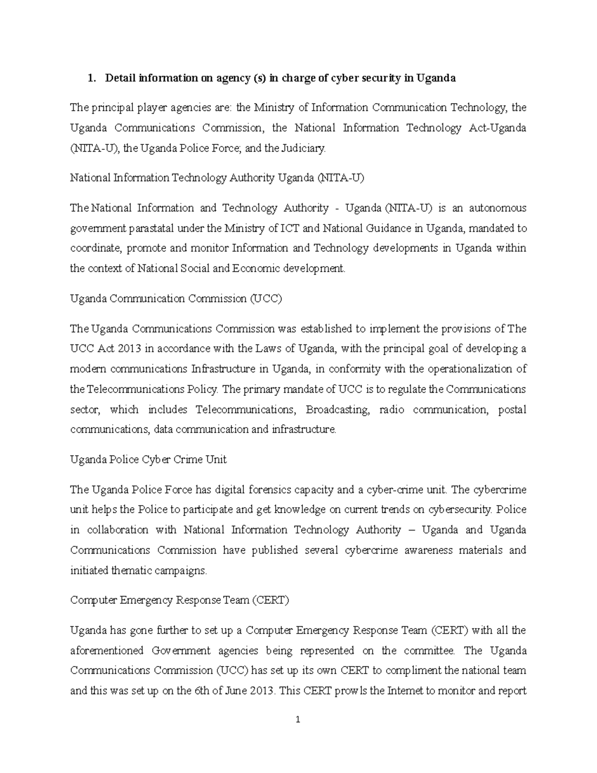 Cyber Security - notes - Detail information on agency (s) in charge of ...