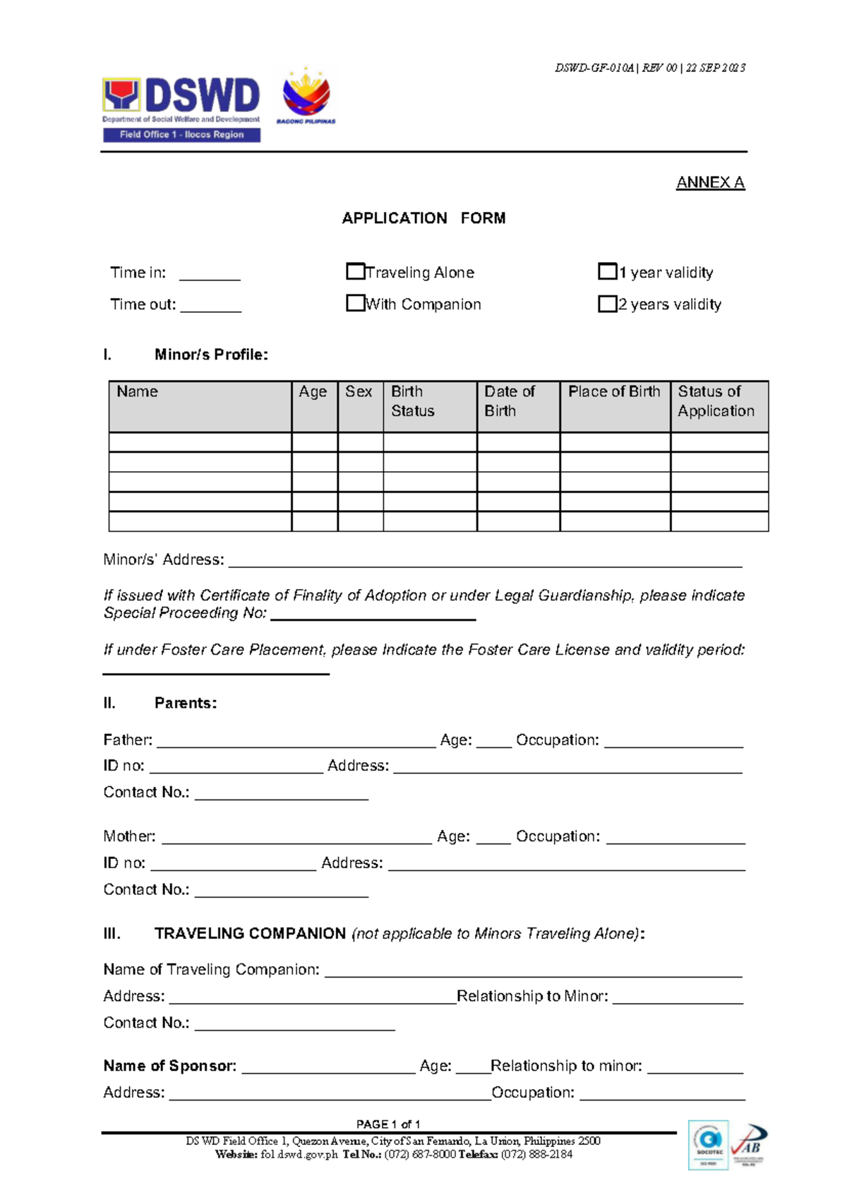 New Application Form for Traveling Alone and with Companion - Studocu