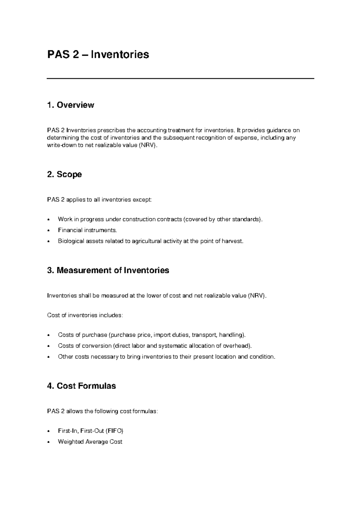 PAS 2 Inventories: Overview and Measurement Guidelines - Studocu