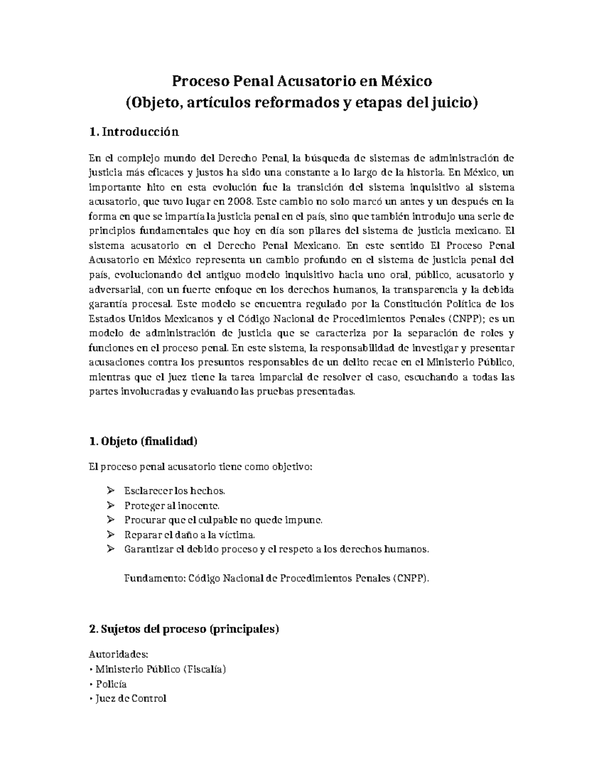 Proceso Penal Acusatorio en México: Etapas y Principios Clave - Studocu
