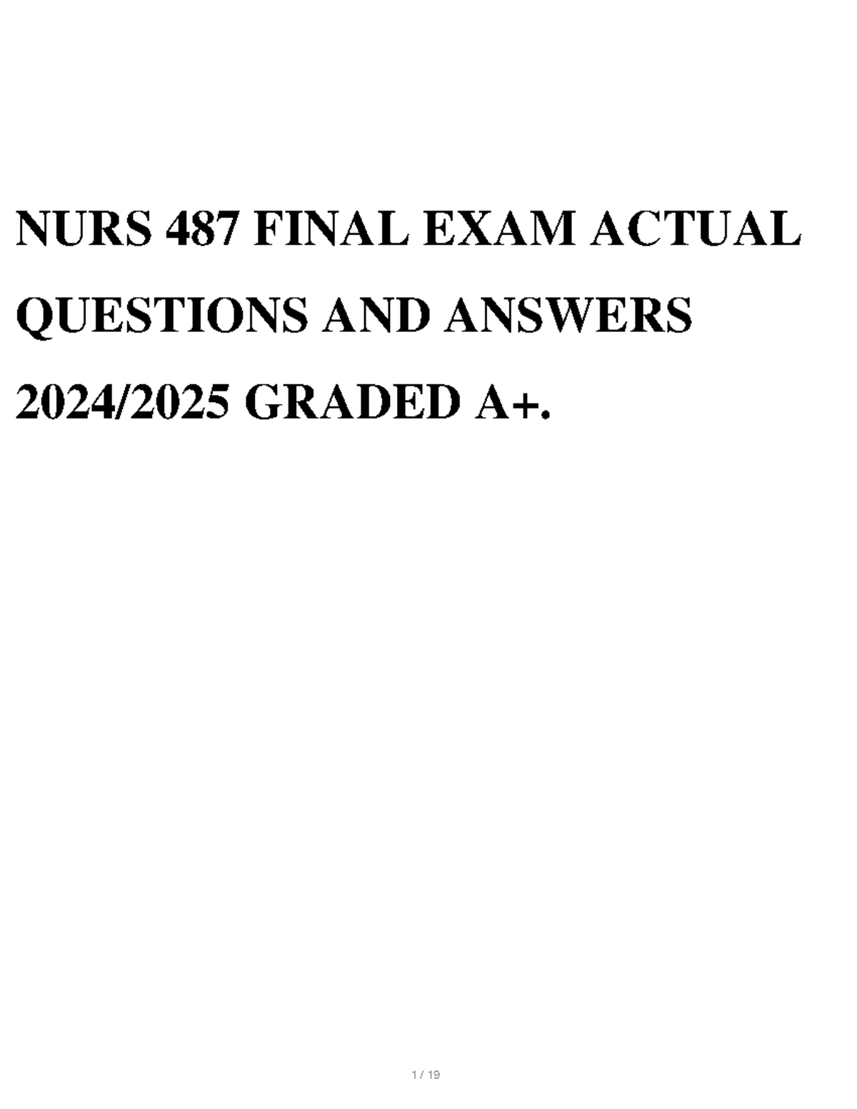 NURS 487 - Comprehensive Final Exam Study Guide for 2024/2025 - Studocu