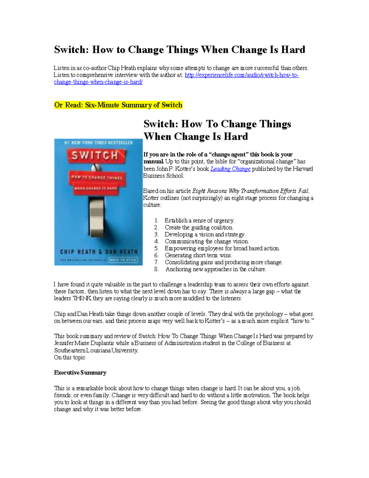 Six-Minute Summary of Switch: How to Change Things When Change Is Hard ...