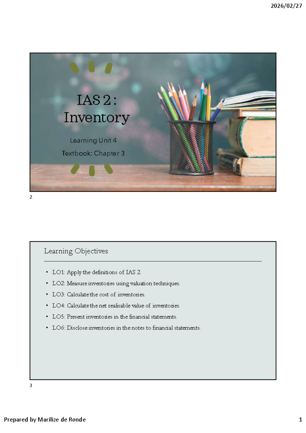 IAS 2: Inventory - Learning Unit 4 Overview - Studocu