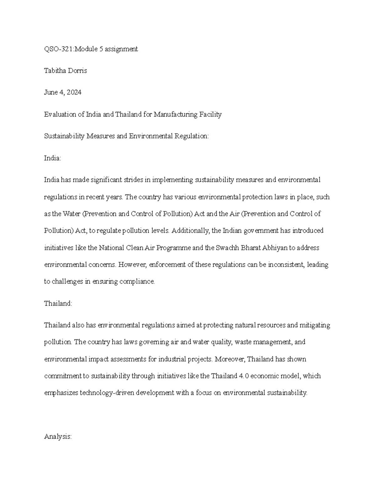 QSO-321 Module 5 - Sustainability Analysis: India vs. Thailand - Studocu