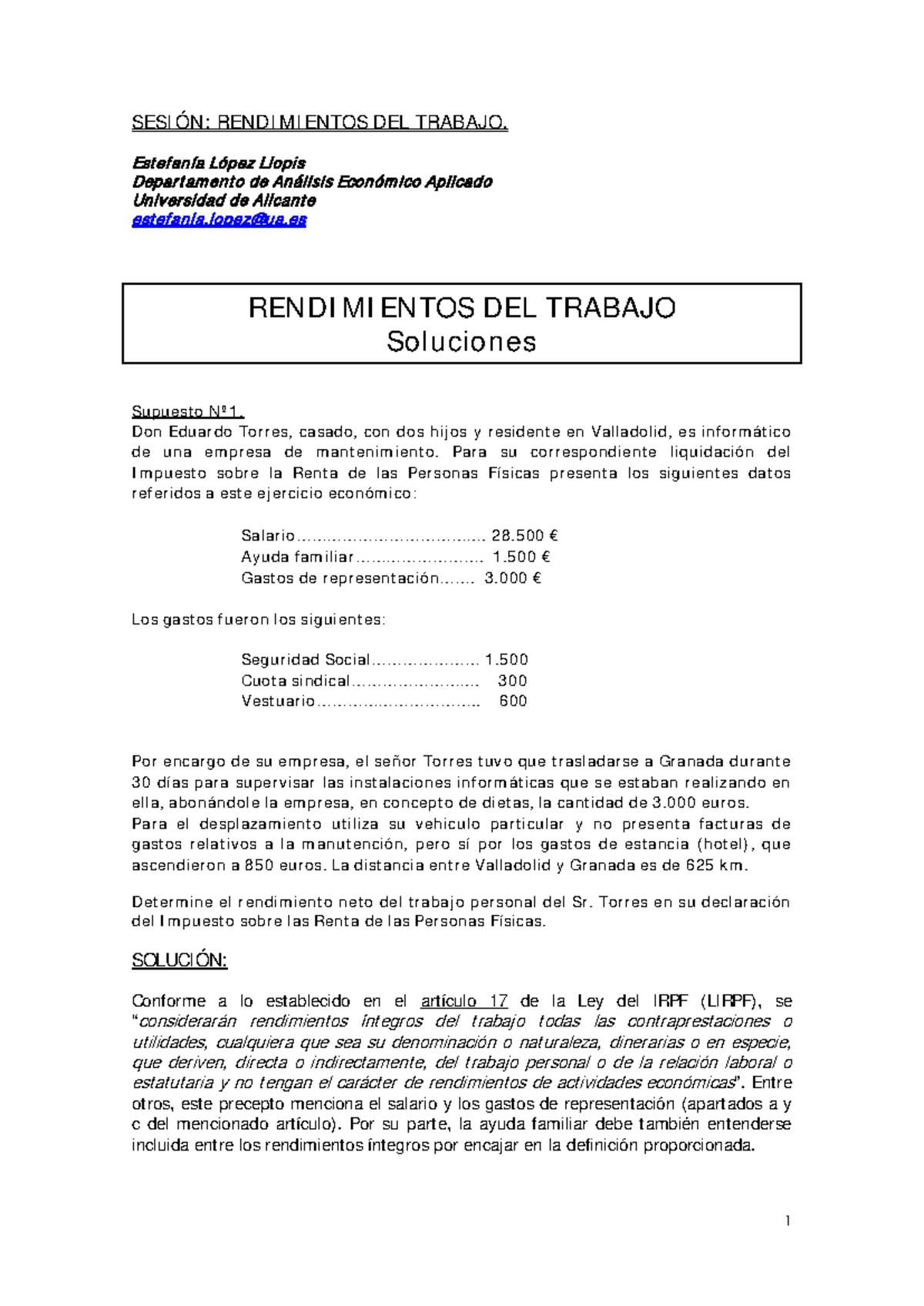 Ejercicio Resuelto: Rendimiento del Trabajo - Impuesto sobre la Renta ...