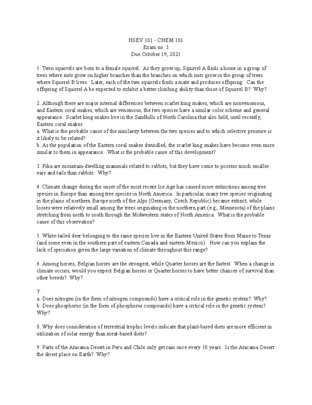 HSEV 101 - CHEM 101 Fall 2021 Exam No. 3 Study Guide - Studocu