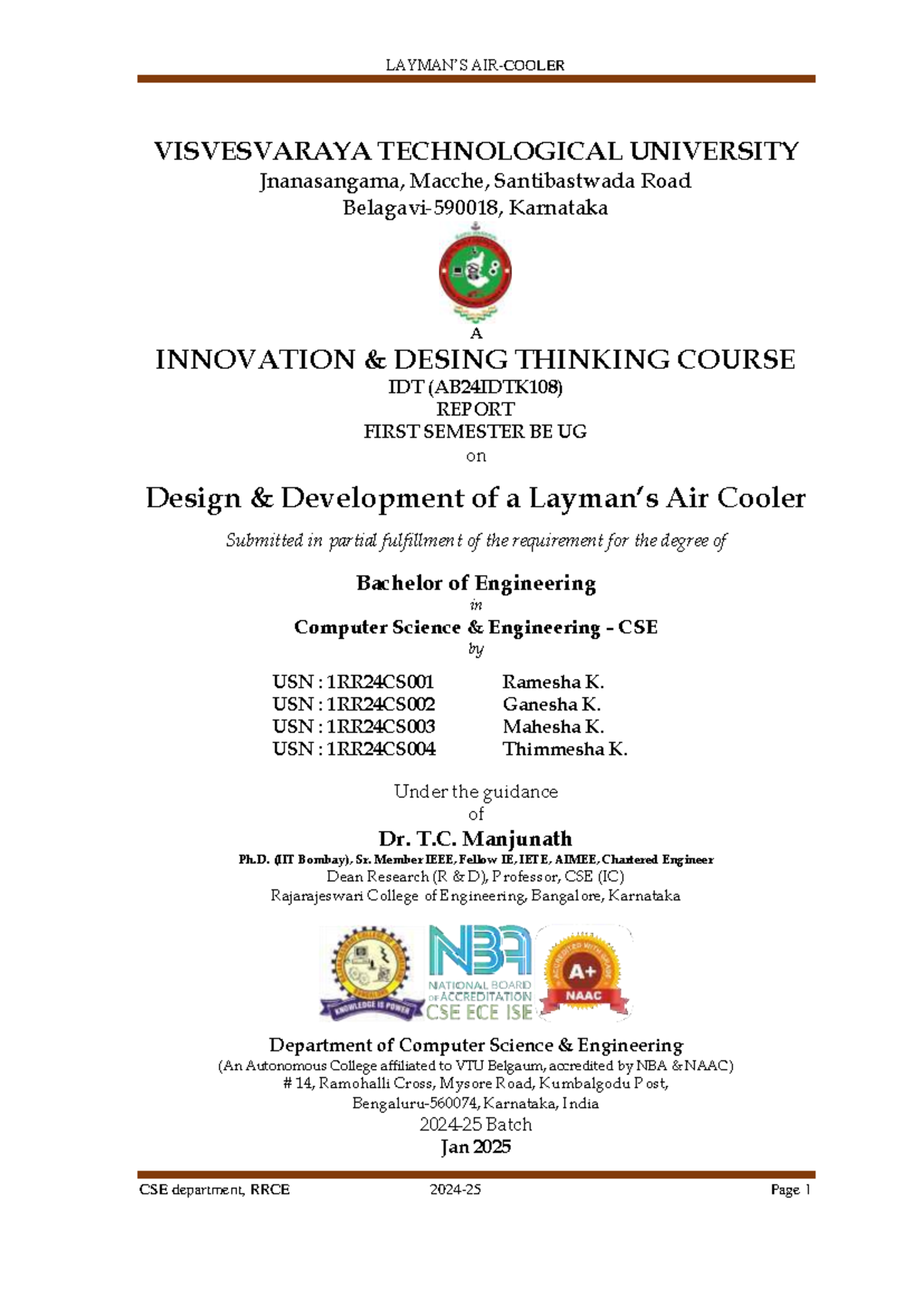IDT (AB24IDTK108) Report on Air Cooler Design - 1st Sem BE CSE - Studocu
