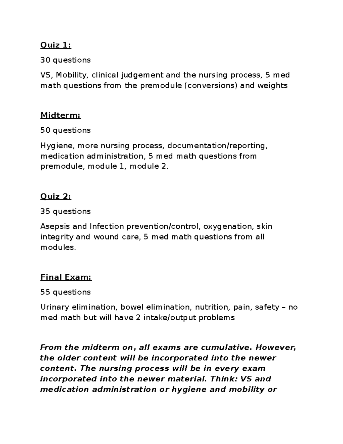 NUR 101: Comprehensive Exam Breakdown Study Guide (Quizzes & Final ...