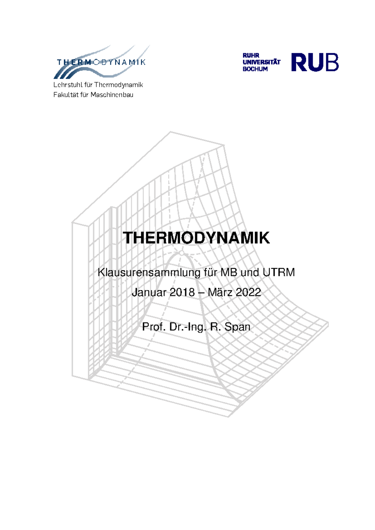 THERMODYNAMIK Altklausurensammlung für MB und UTRM SoSe 2022 - Studocu