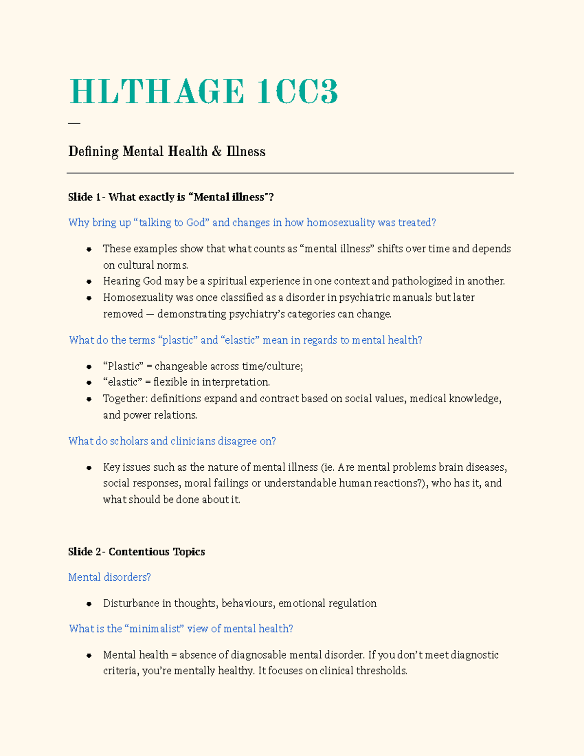HLTHAGE 1CC3 - Lecture Notes on Defining Mental Health and Illness ...