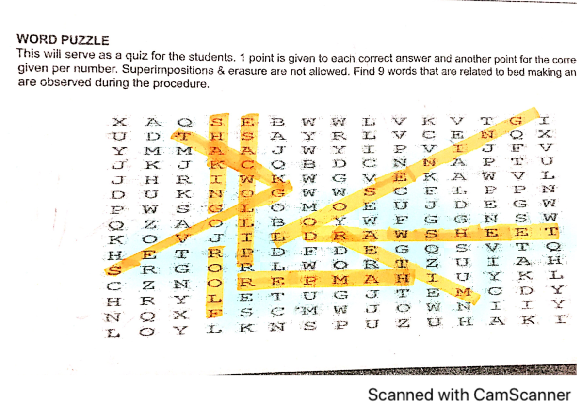 SAS5 NUR092 Quiz - Bed Making Word Puzzle Challenge - Studocu