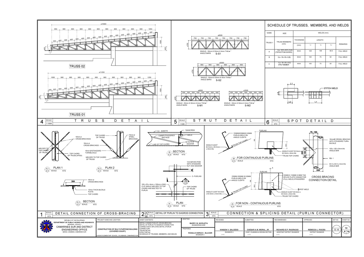 S6 - Schedule of Trusses, Members, and Welds for Construction - Studocu