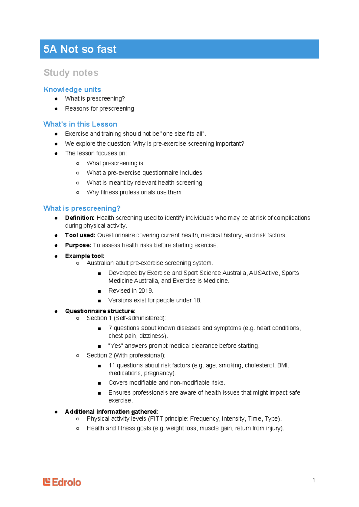 HMS Prescreening HSC Lesson FA2 2026: Importance & Tools - Studocu