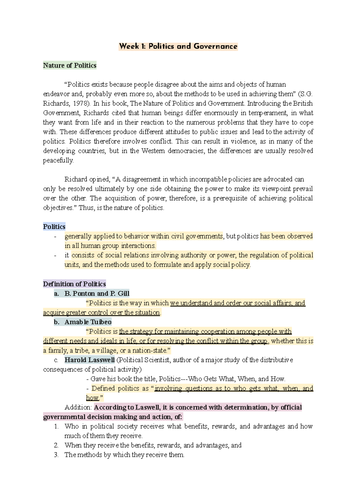 Prelim Notes on Politics and Governance - PPGC111 - Studocu