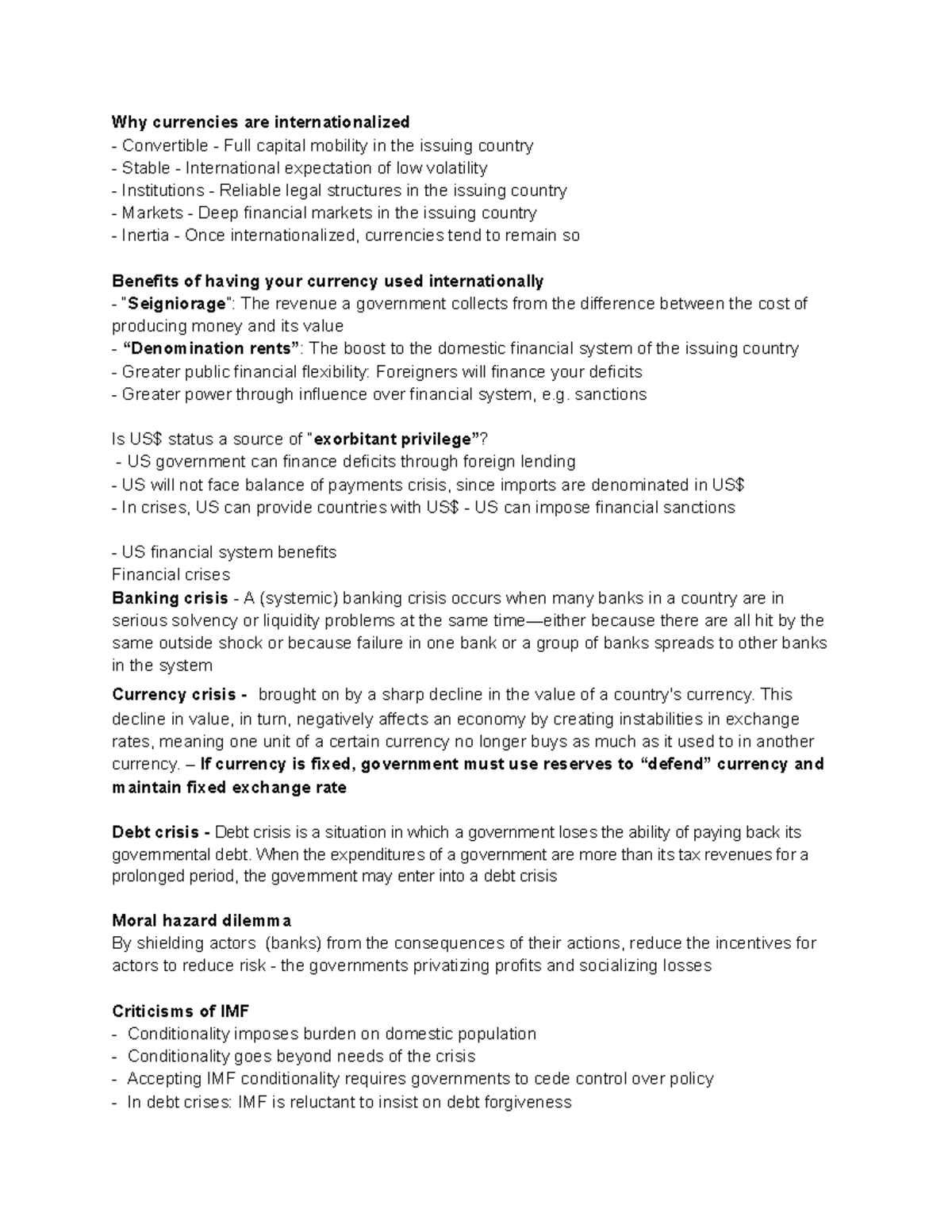 Cheat sheet - Why currencies are internationalized Convertible - Full ...