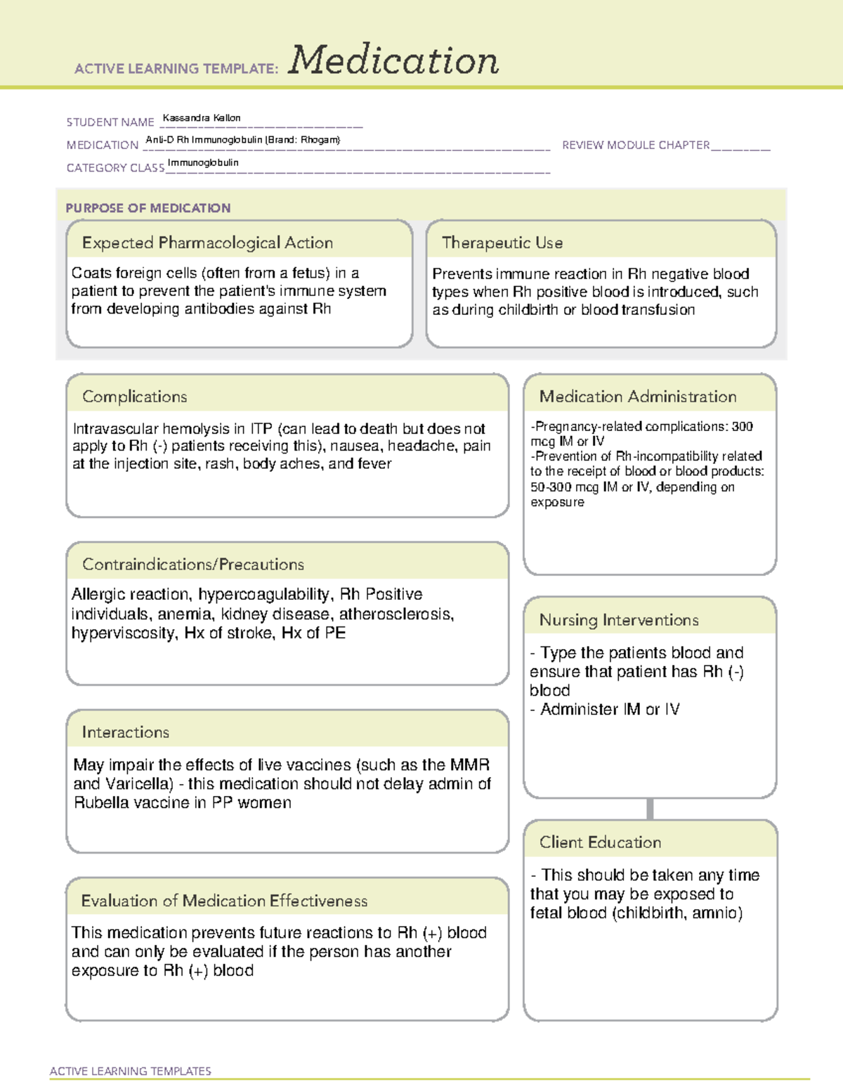 Med Card - Rhogam (Anti-D Immunoglobulin) Study Notes - Studocu