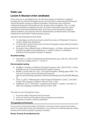 Public Law Study Note - Introduction to the UK Constitution What is a ...