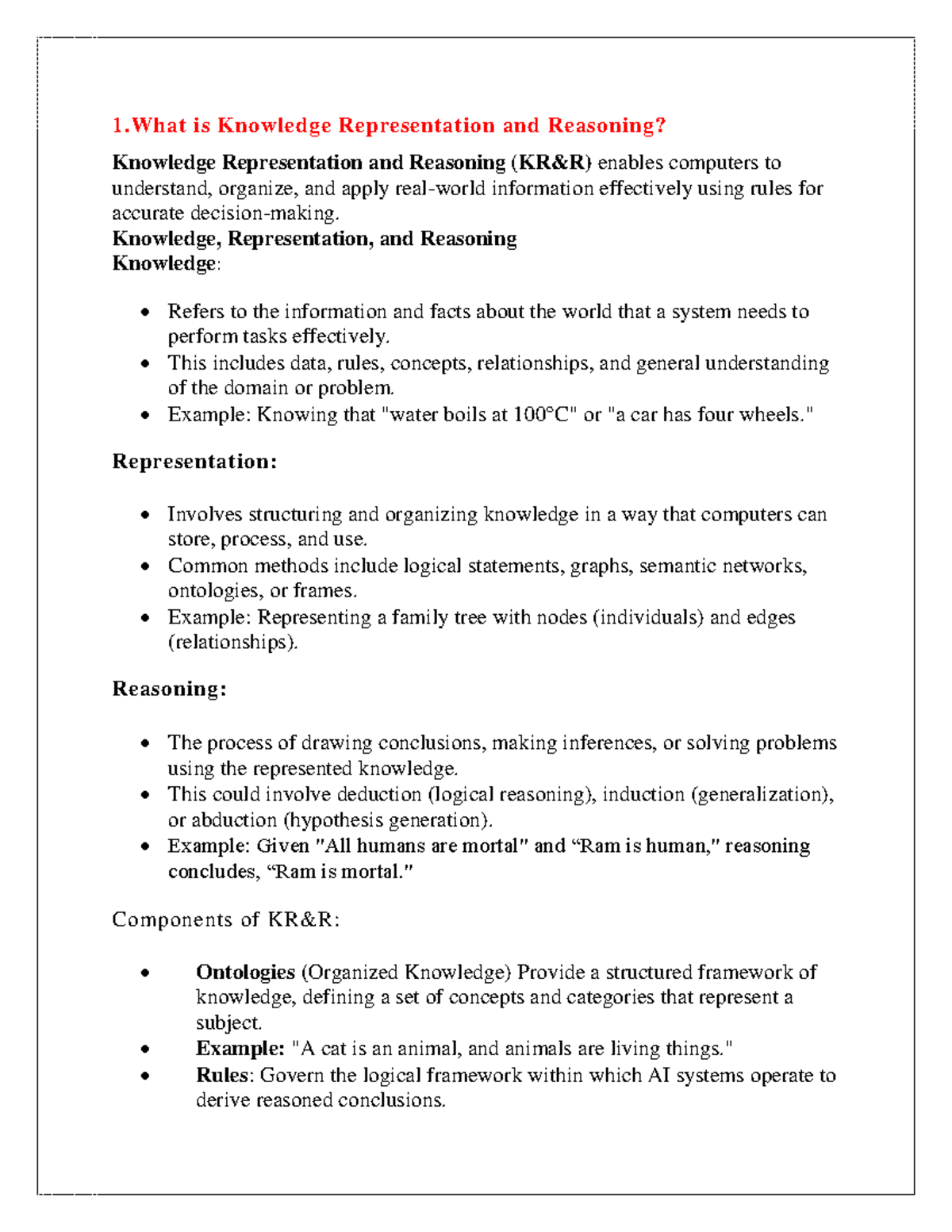 KRR 101 - Knowledge Representation and Reasoning: Unit 1 Notes - Studocu