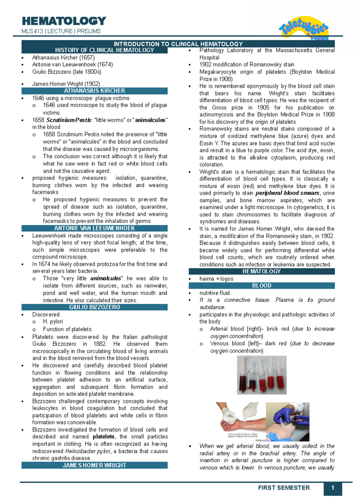 Hema Lec Handout Lesson 1 - Introduction to Clinical Hematology - MLS ...
