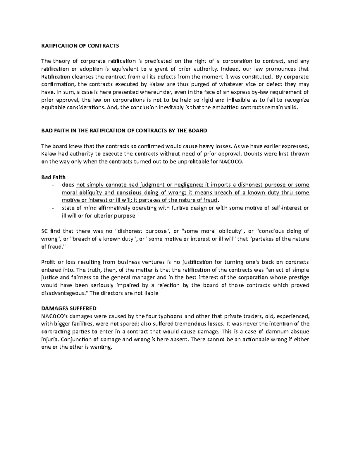 B - SUMMARY - RATIFICATION OF CONTRACTS The theory of corporate ...