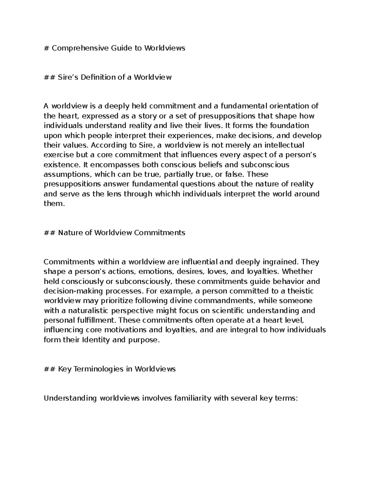 Comprehensive Overview of Worldviews in Philosophy (PHIL 101) - Studocu