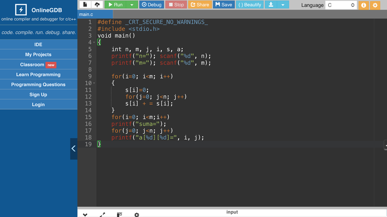 Online C Compiler - online editor - Run Debug Stop Share Save ...