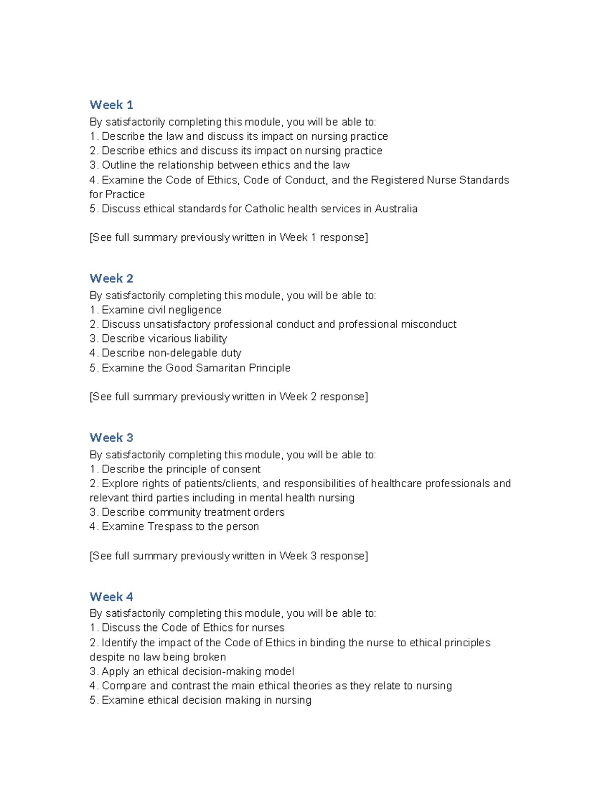 Law and Ethics in Nursing: Comprehensive Module Overview - Studocu