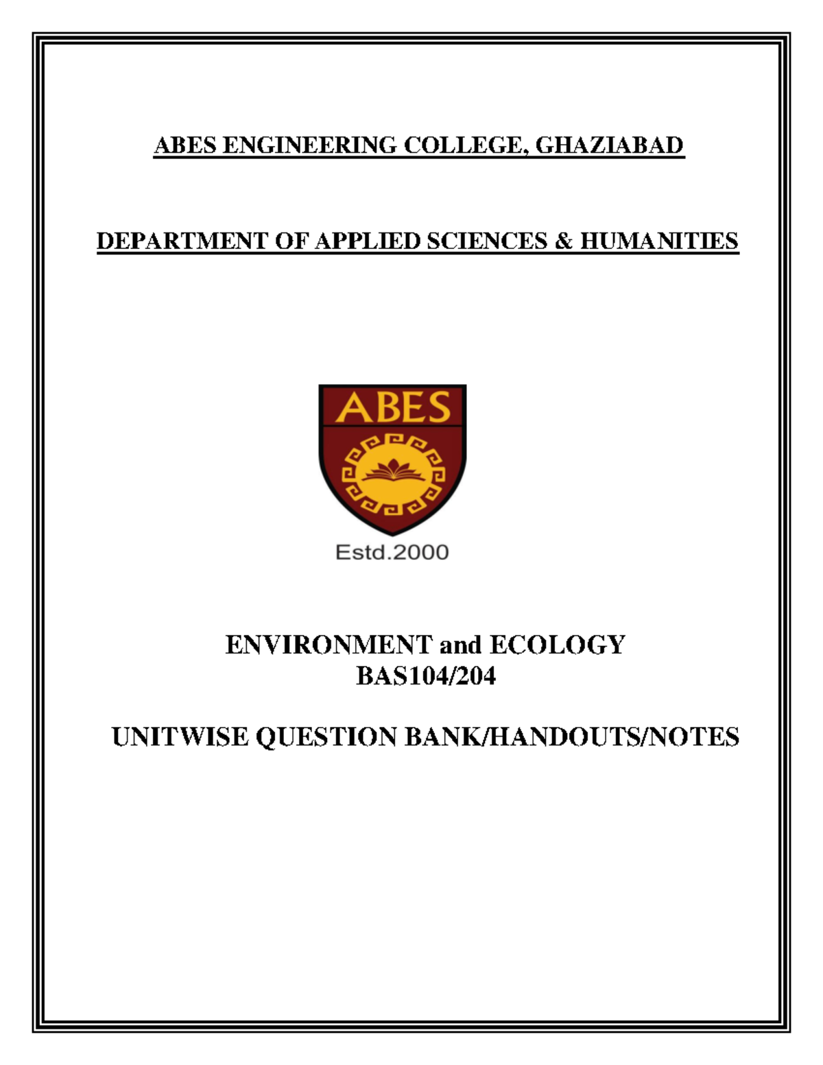 BAS104: Unit 1 - Environment and Ecosystem Overview and Q&A - Studocu
