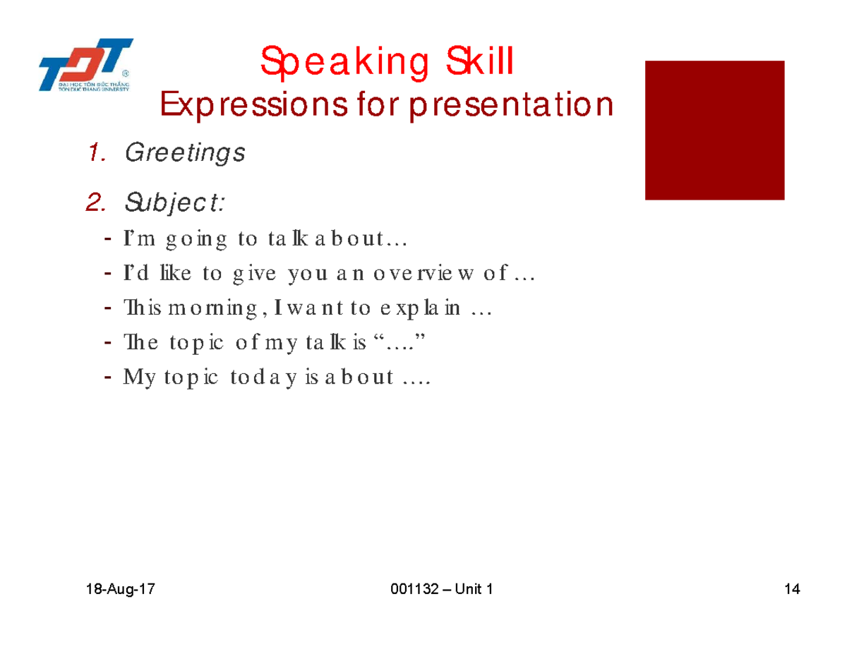 001132 Speaking Skill Expressions for Effective Presentations - Studocu