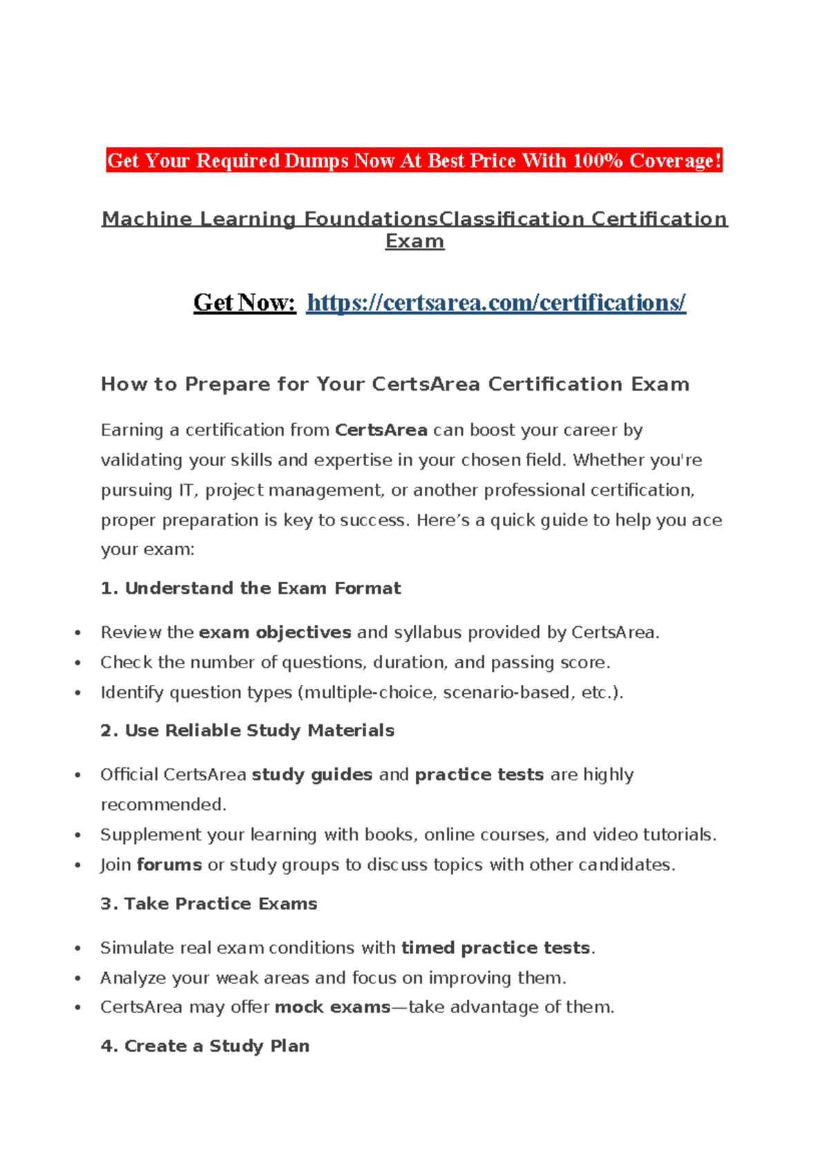 Machine Learning Foundations: CertsArea Classification Exam Prep Guide ...