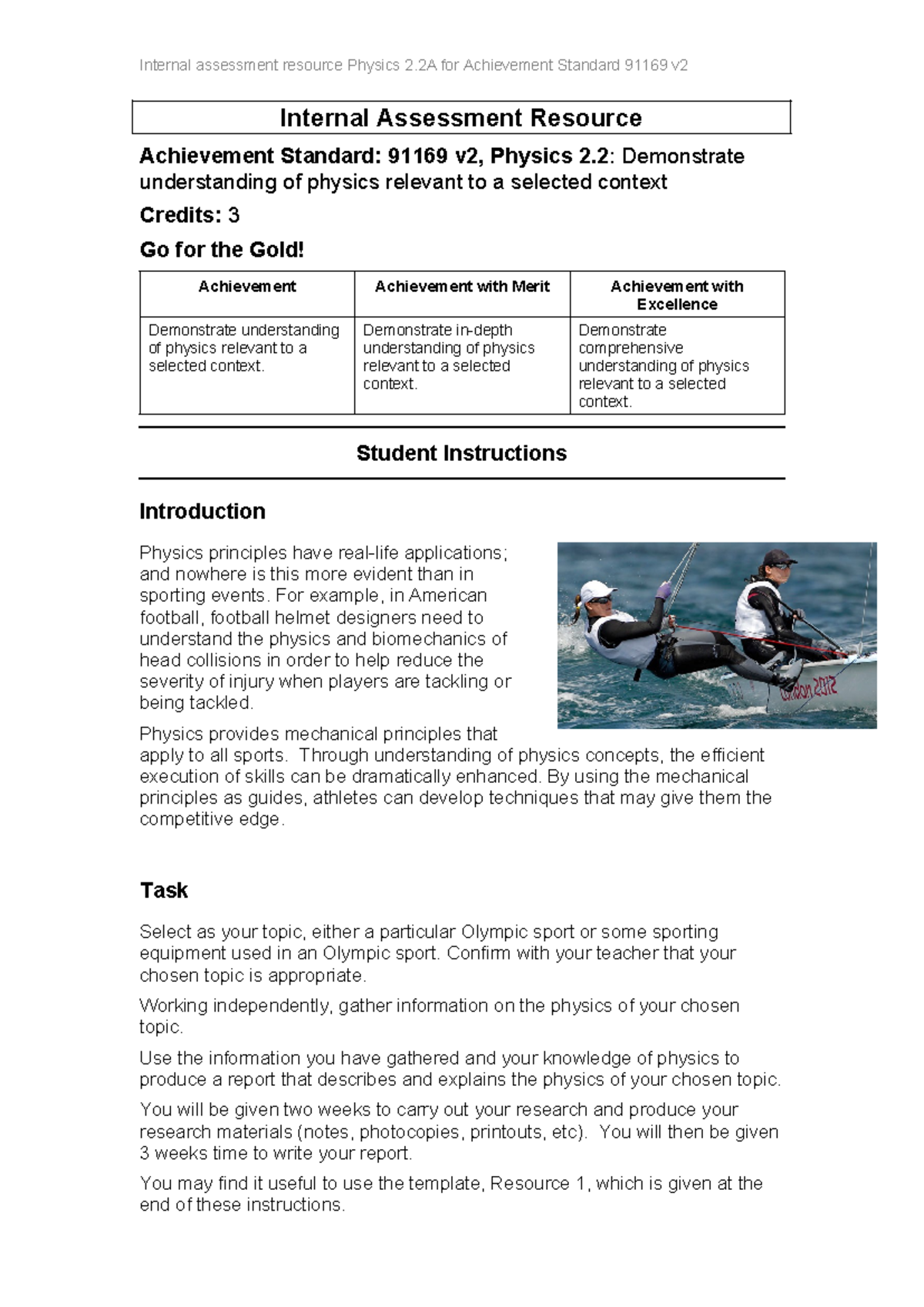 AS91169 Physics 2.2 Internal Assessment: Go for the Gold! - Studocu