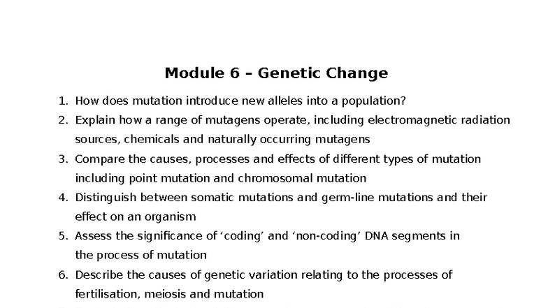 Module 6 Biology: Genetic Change and Biotechnology Notes - Studocu