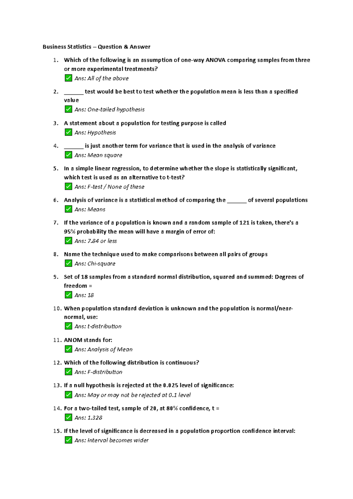 Business Statistics - Q&A for Assignment & Exam (BUS 101) - Studocu