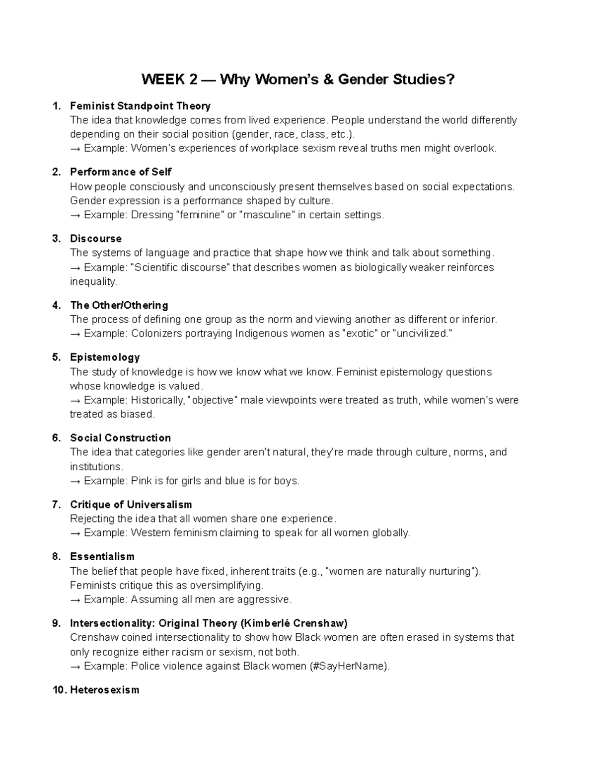 WSTA01 - Week 2 & 3: Gender Studies and Feminist Theories Overview ...