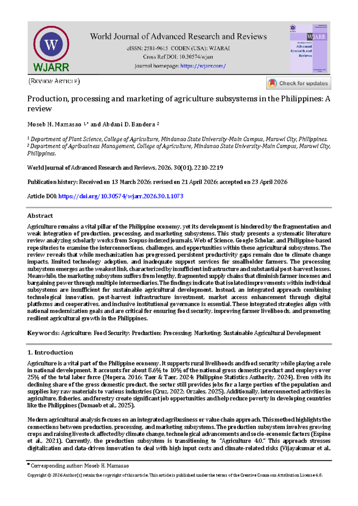 Agricultural Subsystems in the Philippines: A Systematic Review (AGRI ...