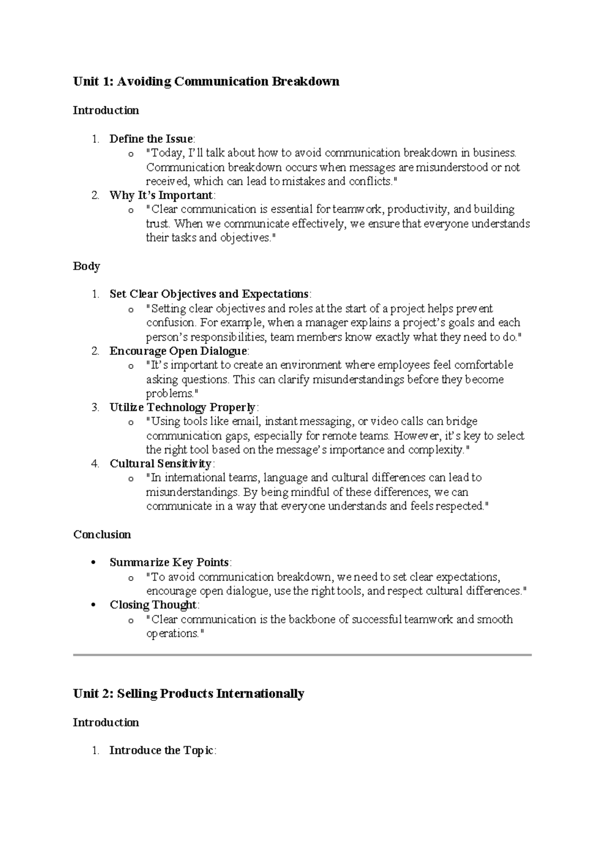Speak - Unit 1: Avoiding Communication Breakdown Introduction 1. Define ...