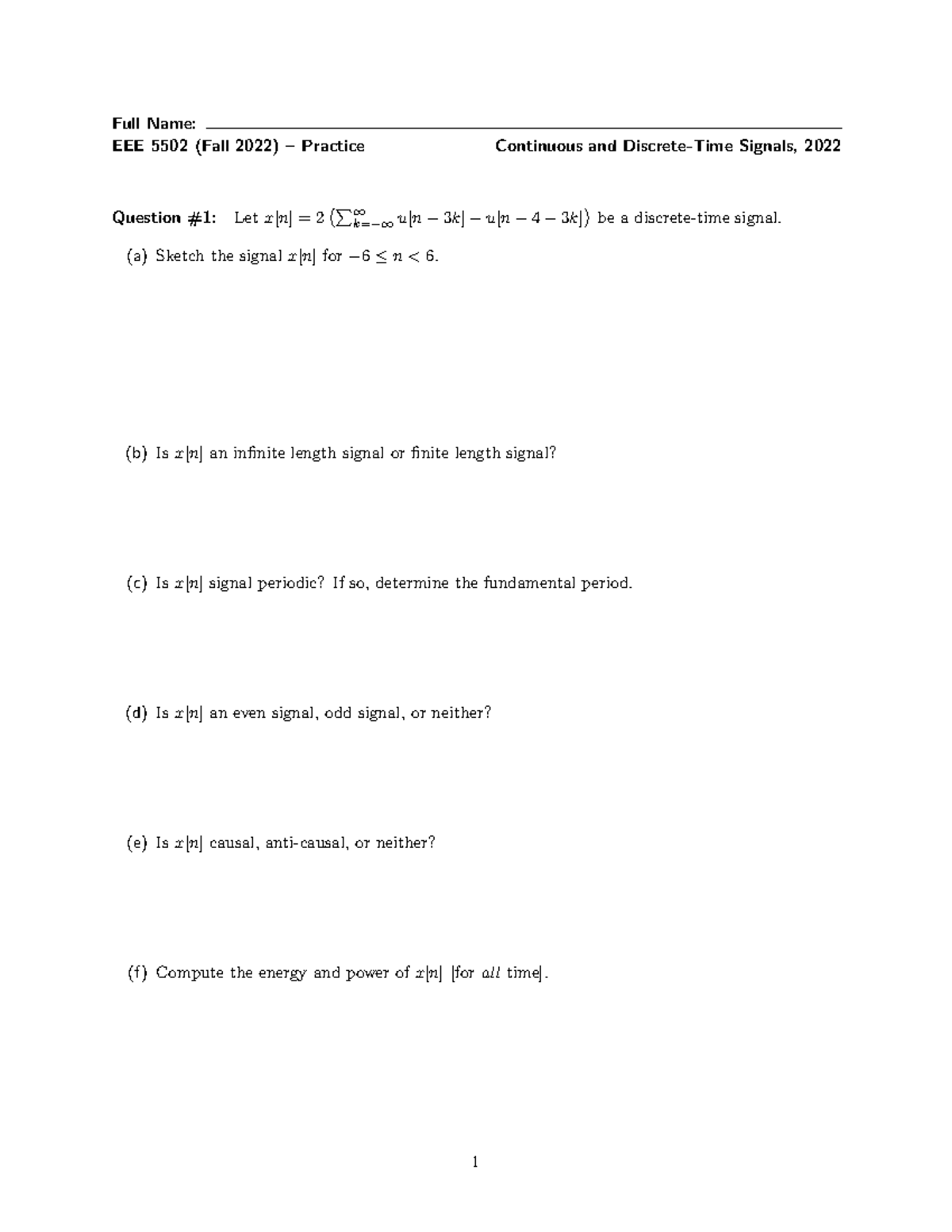 EEE5502 Fall 2022 Practice Questions on Signals and Systems - Studocu