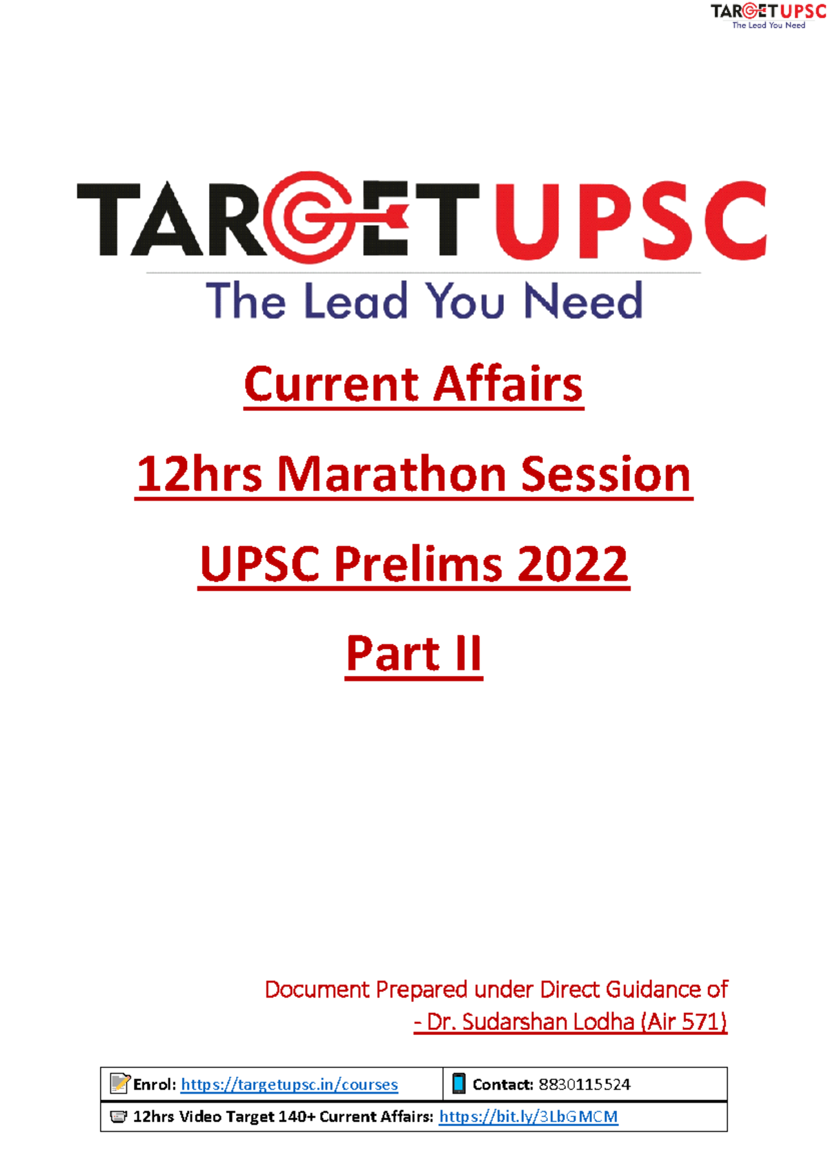 12hrs Current Affairs Marathon Session Part II - Final Exam Notes - Studocu