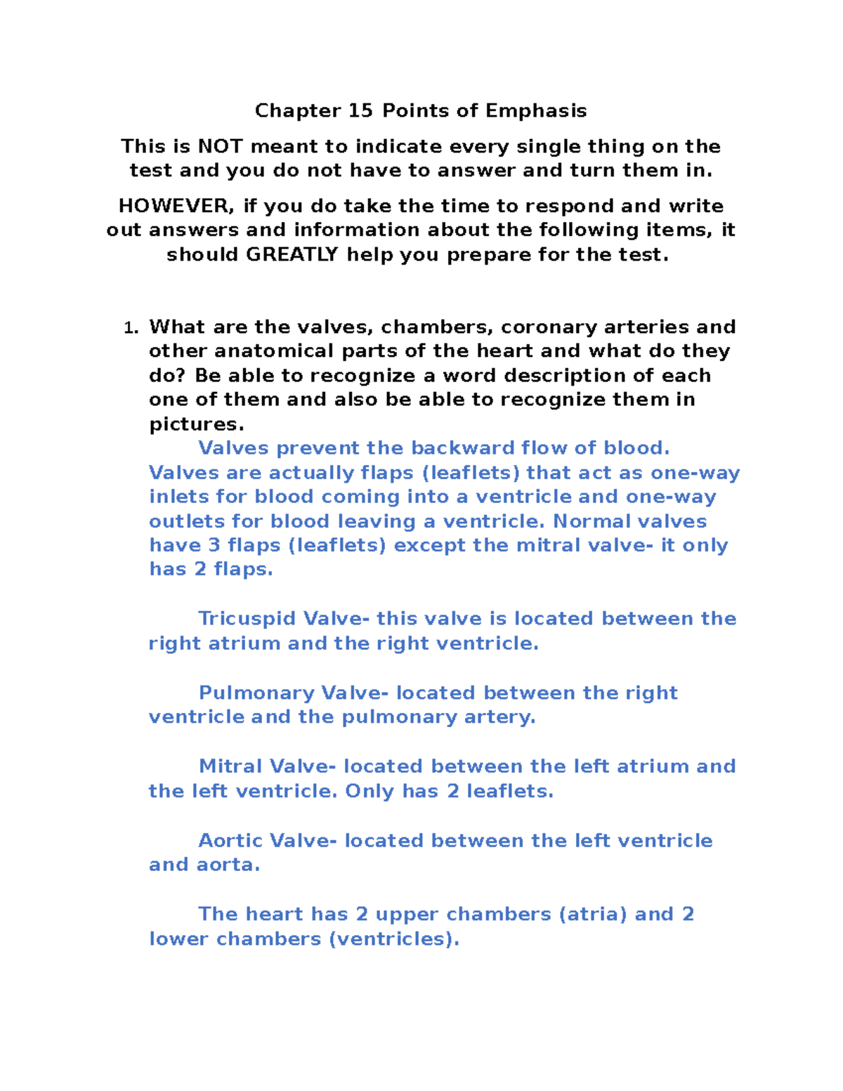 Chapter 15 Key Concepts and Heart Anatomy Review for Exam - Studocu