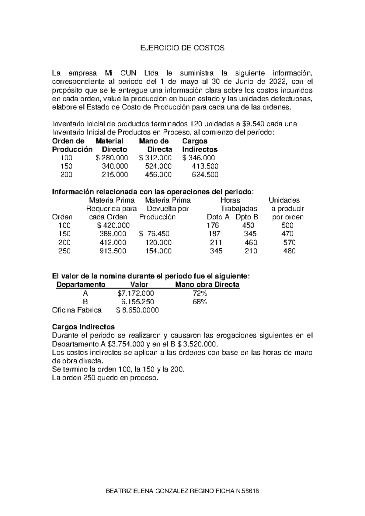 ACA3 Costos Semana 7 - aca 3 - EJERCICIO DE COSTOS La empresa Mi CUN ...