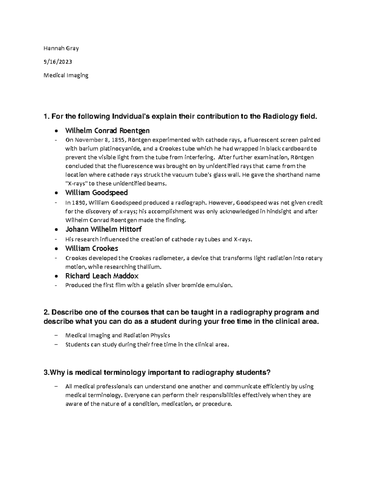 HModule 2 Summary: Key Contributions to Medical Imaging in Radiology ...