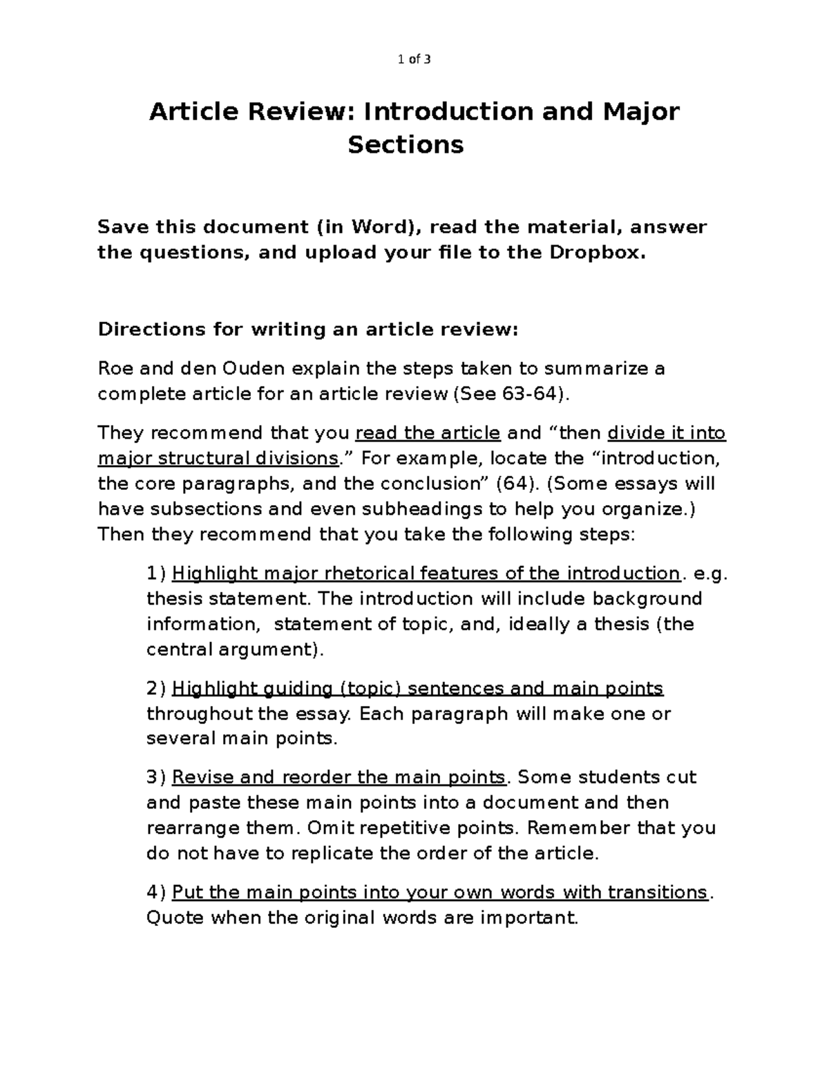 Article Review (ENG 101): Introduction & Major Claims Guidelines - Studocu