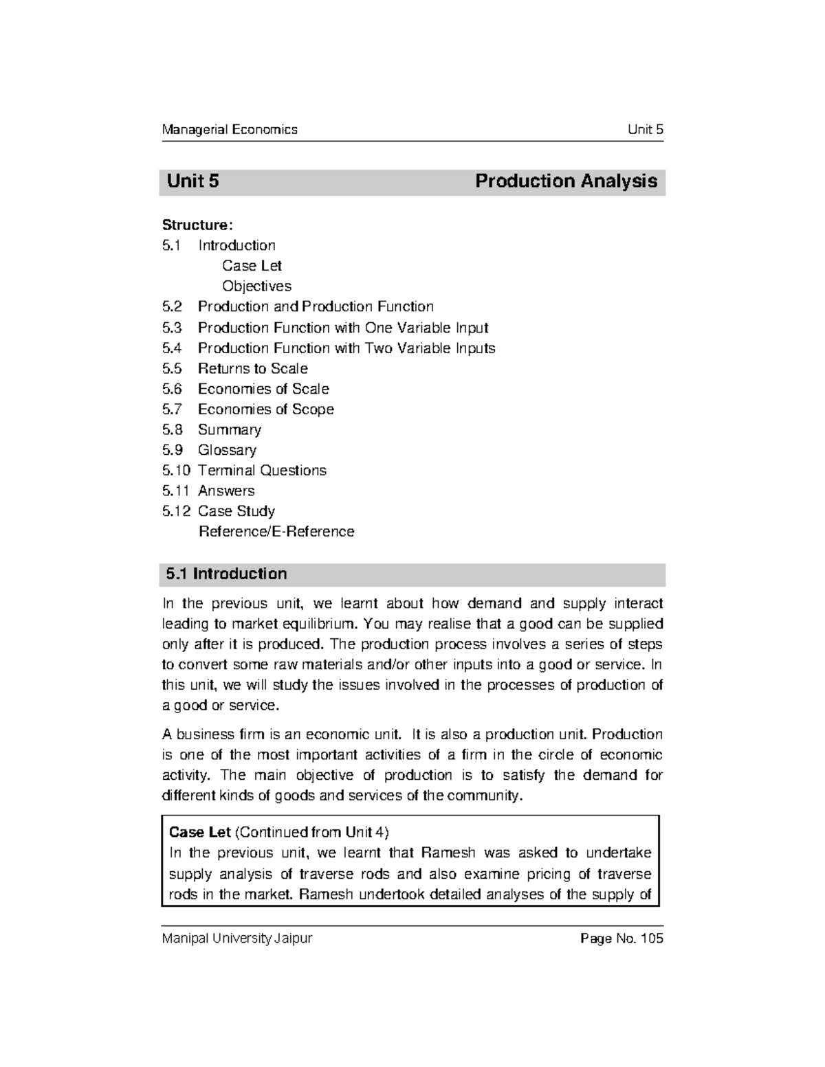 Unit 05 - Production Analysis - Unit 5 Production Analysis Structure: 5 ...