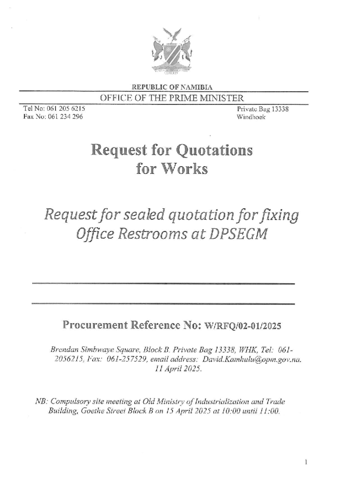 Request for Quotations: Fixing Office Restrooms at DPSEGM - Studocu