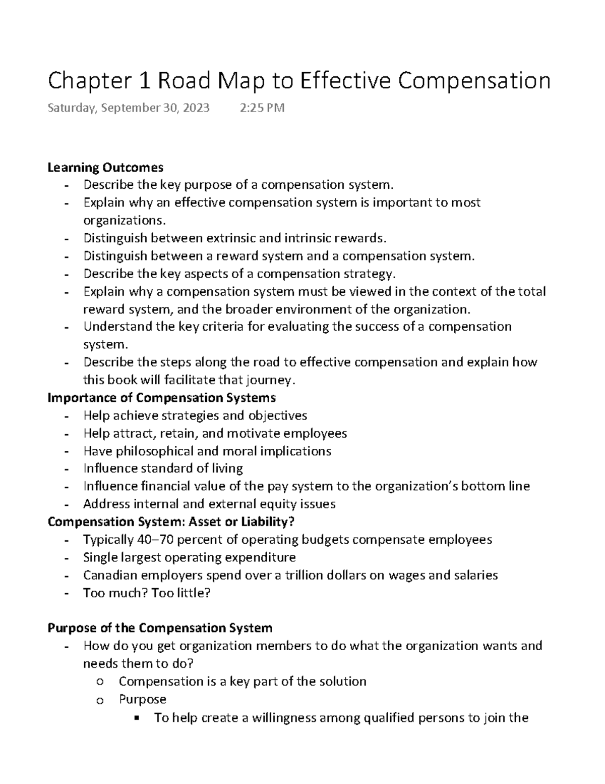 Chapter 1: The Path to Effective Compensation Systems - Studocu