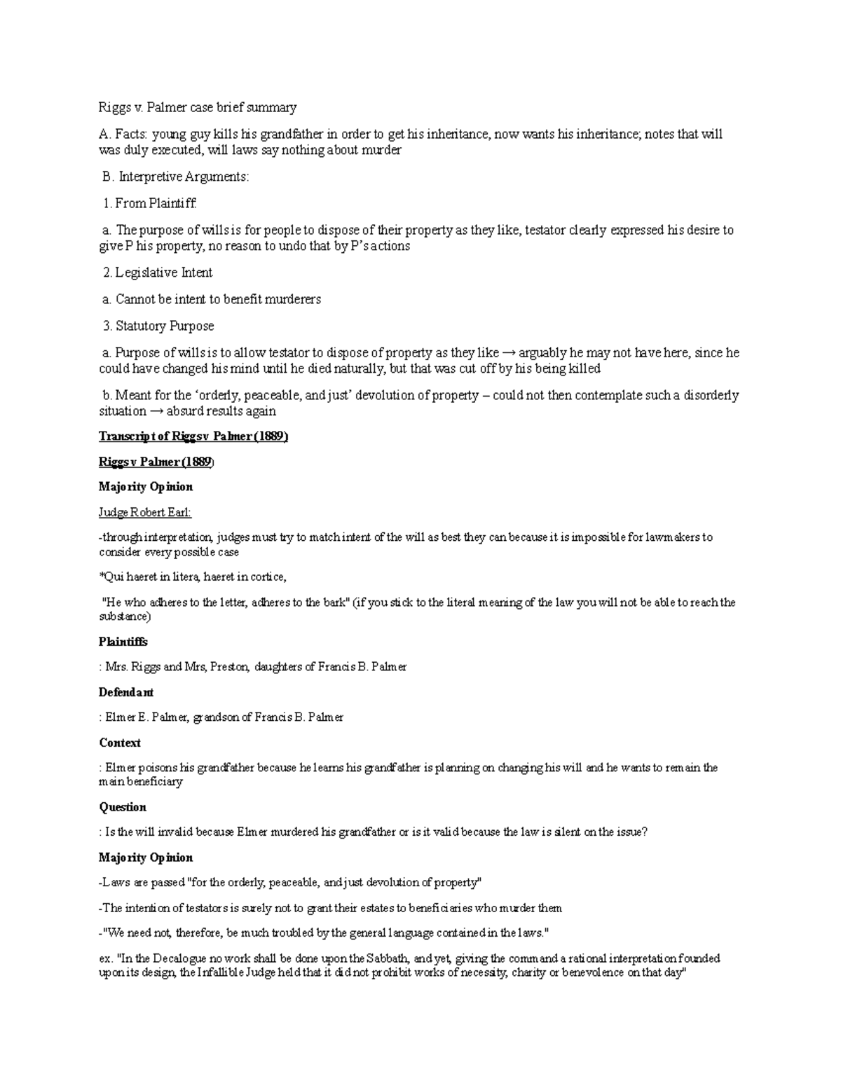 Riggs v. Palmer Case Brief Summary: Legal Interpretations and Opinions ...